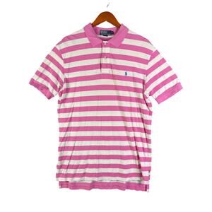 Polo by Ralph Lauren Preppy Polo Shirt Striped Vintage Pink White Mens Large EUC
